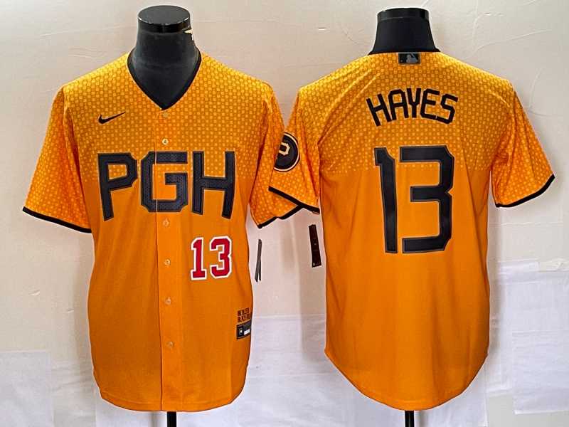 Men%27s Pittsburgh Pirates #13 KeBryan Hayes Number Gold 2023 City Connect Stitched Jersey